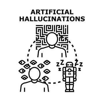 Artificial hallucinations concept with human and robot sleeping Stock Illustration