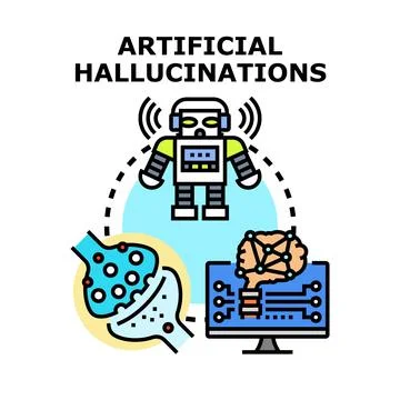 Artificial hallucinations concept with robot and brain data Stock Illustration