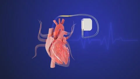 Artificial heartbeats in a cardiac pacemaker with heartbeat wave lines Stock Illustration
