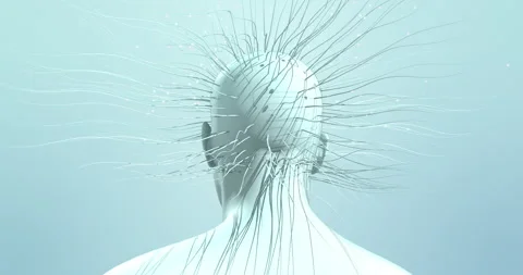 Artificial human mind visualization with glowing cables and digital circuits. Stock Footage 318610517