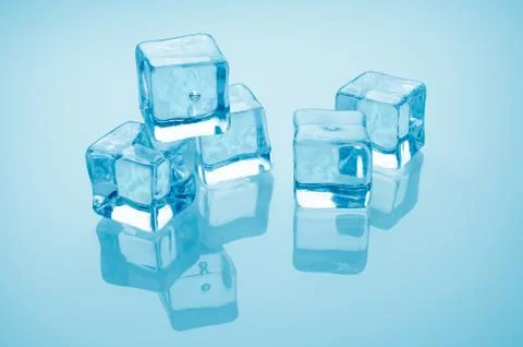 Artificial ice cubes on blue background, closeup Foto stock