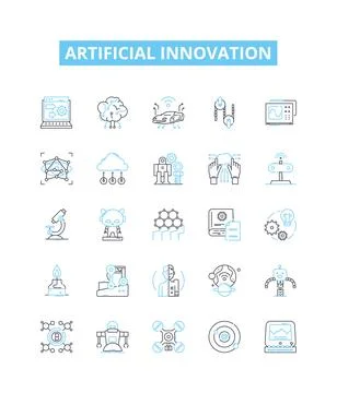 Artificial innovation vector line icons set. AI, Robotics, Automation, Machine Stock Illustration