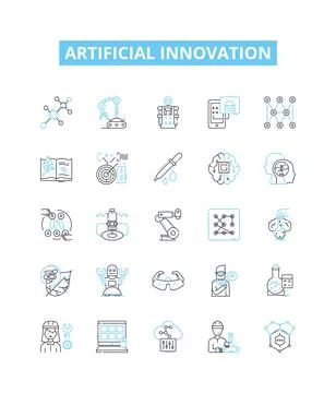 Artificial innovation vector line icons set. AI, Robotics, Automation, Machine Stock Illustration