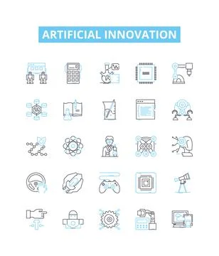 Artificial innovation vector line icons set. AI, Robotics, Automation, Machine Stock Illustration