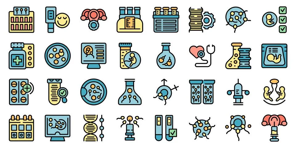 Artificial insemination icons set vector flat 库存插图