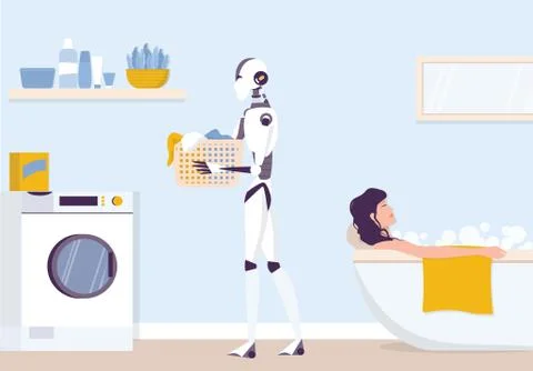 Artificial intelegence as a part of human routine. Domestic personal robot Stock Illustration