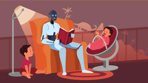 Artificial intelegence as a part of human routine. Domestic personal robot Stock Illustration