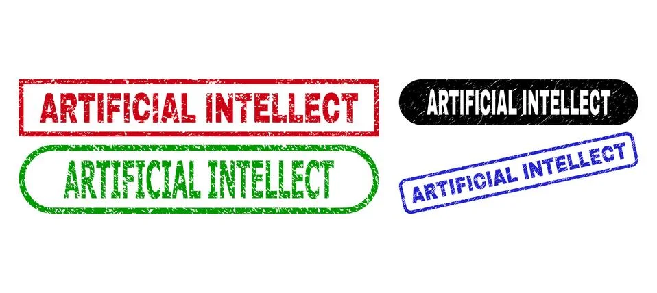 ARTIFICIAL INTELLECT Rectangle Watermarks Using Grunge Surface Stockillustratie