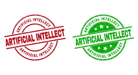 ARTIFICIAL INTELLECT Round Stamp Seals Using Scratched Surface 스톡 일러스트