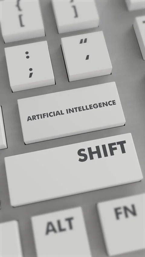 ARTIFICIAL INTELLEGENCE BUTTON PRESSING ON KEYBOARD Vertical Video Stock Footage 302439602