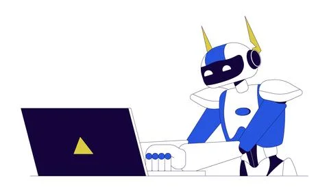 Artificial intelligence 2D linear cartoon character Illustrazione stock