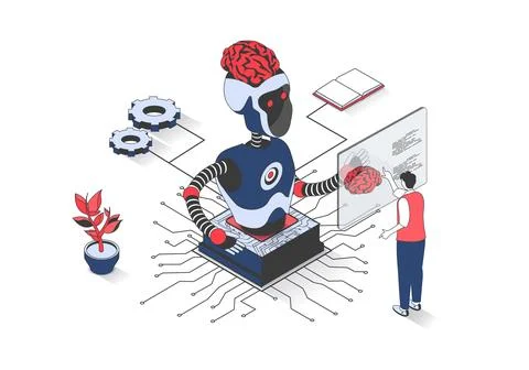 Artificial intelligence 3d isometric concept with isometry people design fo.. Stockillustratie