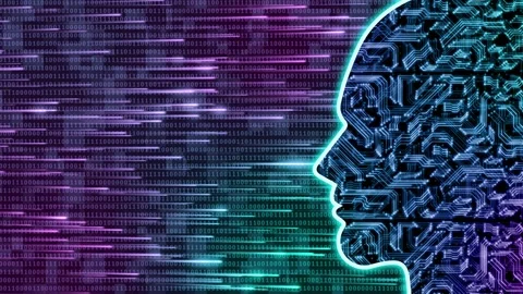 Artificial intelligence abstract animation with digital human face and movi.. Stock Footage 253555081
