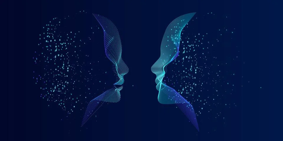 Artificial Intelligence, abstract artistic human head portrait made of dotted Stock Illustration