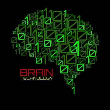 Artificial intelligence. Abstract brain with binary computer code, technology Stock Illustration