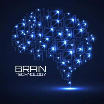 Artificial intelligence. Abstract brain with binary computer code, technology Illustrazione stock