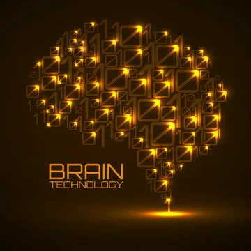 Artificial intelligence. Abstract brain with binary computer code, technology Illustrazione stock