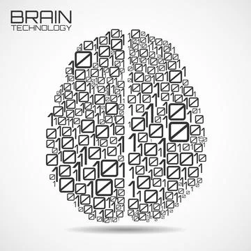 Artificial intelligence. Abstract brain with binary computer code, technology Illustrazione stock