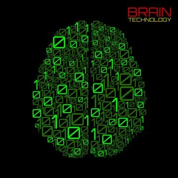 Artificial intelligence. Abstract brain with binary computer code, technology Illustrazione stock