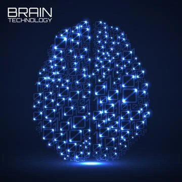 Artificial intelligence. Abstract brain with binary computer code, technolo.. 스톡 일러스트
