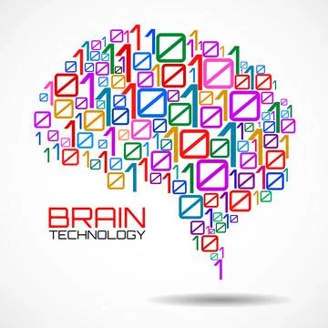 Artificial intelligence. Abstract brain with binary computer code, technolo.. Illustrazione stock