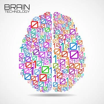 Artificial intelligence. Abstract brain with binary computer code, technolo.. Illustrazione stock