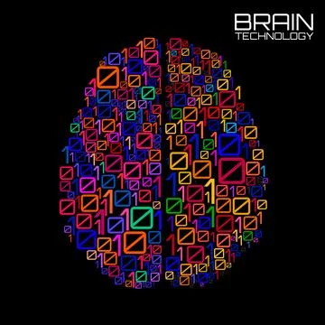 Artificial intelligence. Abstract brain with binary computer code, technology イラスト素材