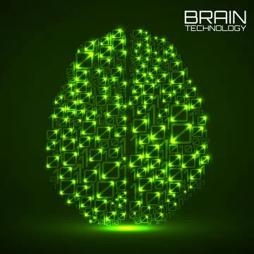 Artificial intelligence. Abstract brain with binary computer code, technology Illustrazione stock
