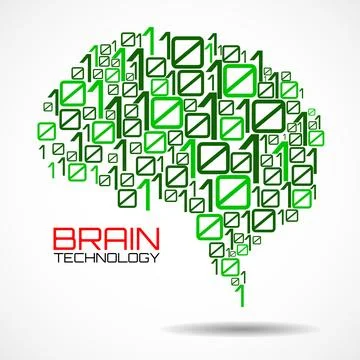 Artificial intelligence. Abstract brain with binary computer code, technolo.. Illustrazione stock