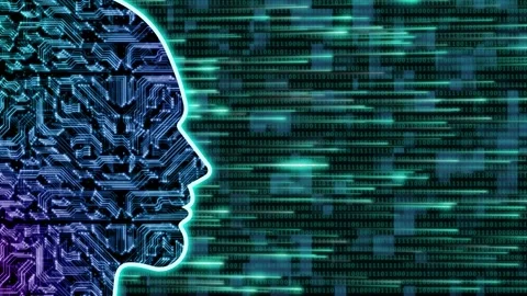 Artificial intelligence abstract with digital human face and binary code 動画素材 253554934