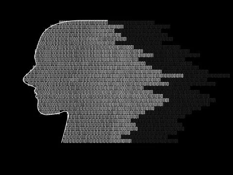 Artificial intelligence. Abstract human head with binary code. Technology bac Stock Illustration