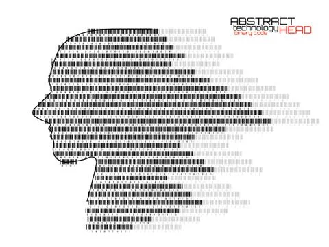 Artificial intelligence. Abstract human head barcode with binary code. Techno Stock Illustration