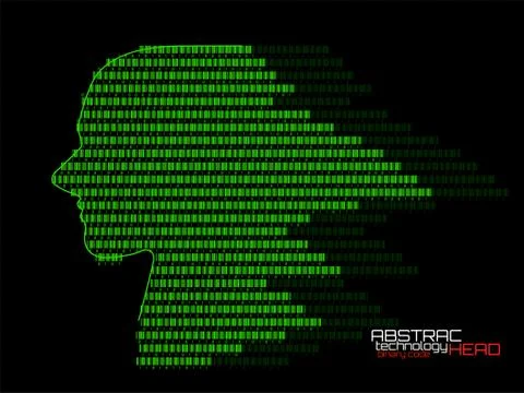 Artificial intelligence. Abstract human head barcode with binary code. Techno Stock Illustration