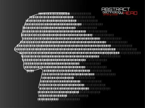 Artificial intelligence. Abstract human head barcode with binary code. Techno Stock Illustration