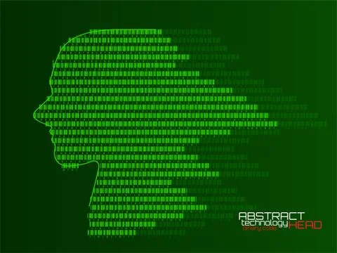 Artificial intelligence. Abstract human head barcode with binary code. Techno Stockillustratie