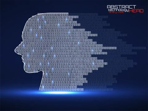 Artificial intelligence. Abstract human head with binary code. Technology bac Stock Illustration