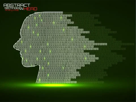 Artificial intelligence. Abstract human head with binary code. Technology bac Illustrazione stock