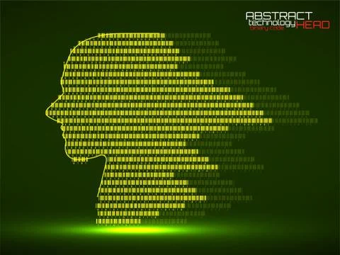 Artificial intelligence. Abstract human head barcode with binary code. Techno Stock Illustration