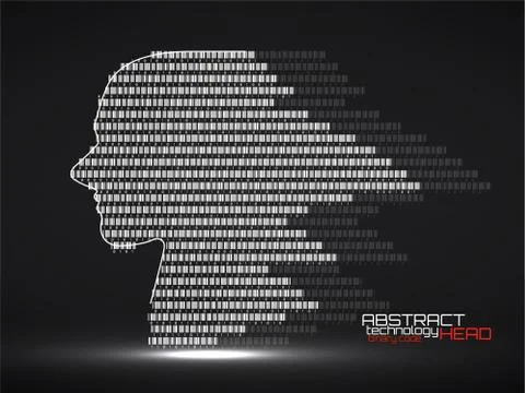 Artificial intelligence. Abstract human head barcode with binary code. Techno Illustrazione stock