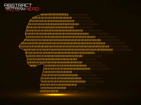 Artificial intelligence. Abstract human head barcode with binary code Illustrazione stock