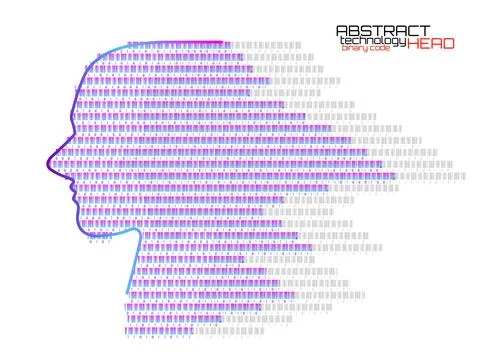 Artificial intelligence. Abstract human head barcode with binary code Illustrazione stock