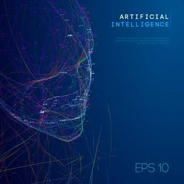 Artificial intelligence abstract technology communication design. Woman head Stock Illustration