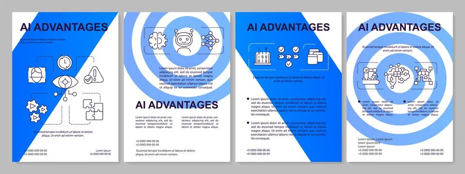 Artificial intelligence advantages blue brochure template Stock Illustration