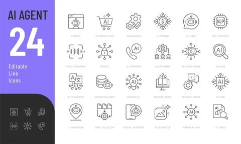 Artificial Intelligence Agent Line Editable Icons set. Stock Illustration