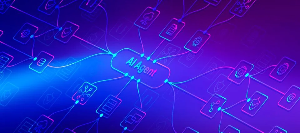 Artificial Intelligence Agent System with Connected Digital Services Illustrazione stock