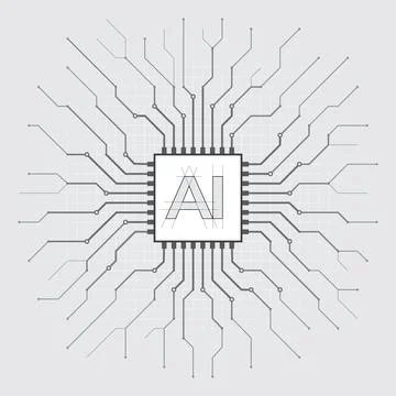 Artificial intelligence, AI. Abstract processor, computer chip, circuit board Stockillustratie