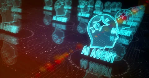 Artificial intelligence AI agent symbols loop cyber concept Stock Footage 331673916