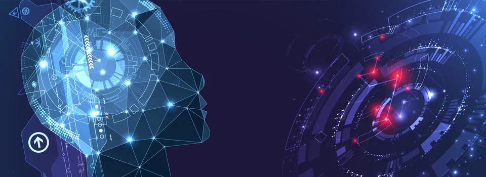Artificial intelligence (AI) and big data concept. Machine cyber mind.  Humen Stock Illustration