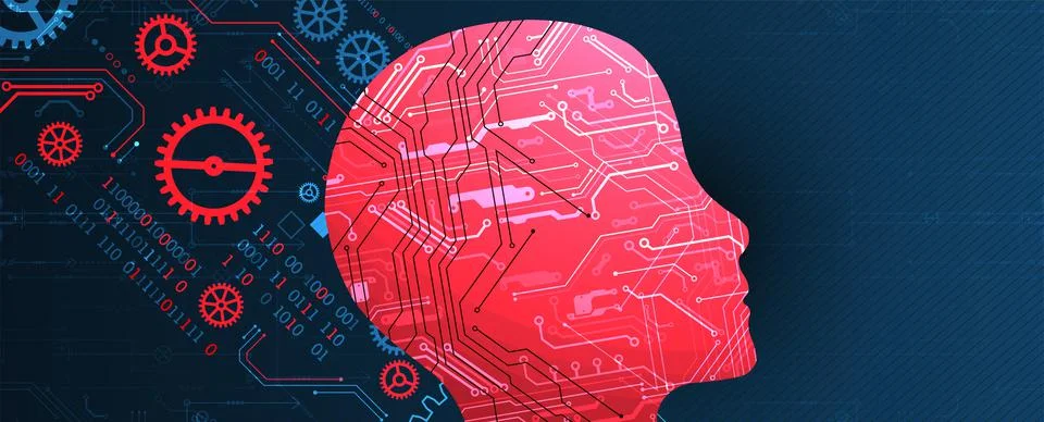 Artificial intelligence (AI) and big data concept. Machine cyber mind.  Techn Stock Illustration