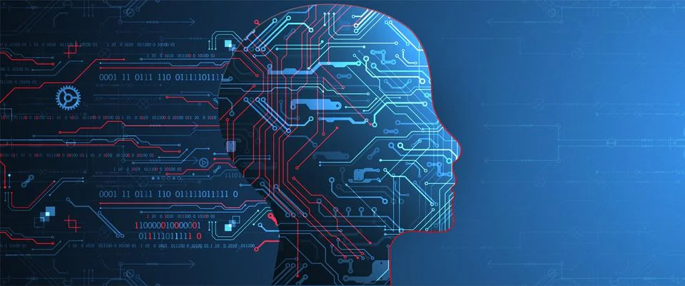 Artificial intelligence (AI) and big data concept. Machine cyber mind.  Techn Stock Illustration